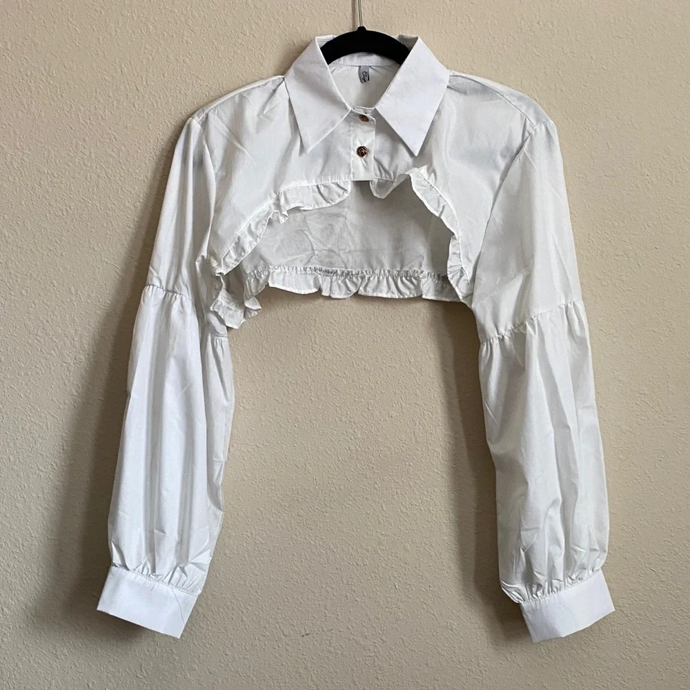 White Ruffled Women's Crop Top - Picture 1 of 2